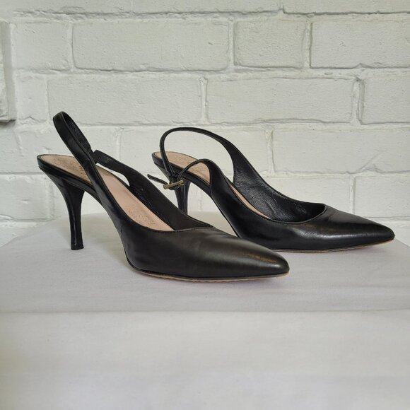 Vince Camuto Stefania Black Leather Slingback Heels Size 7 M - Picture 2 of 13